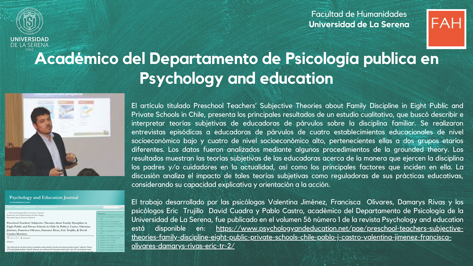Académico del Departamento de Psicología publica en Psychology and education